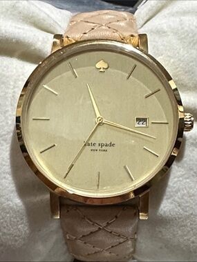 Kate Spade Metro Grand Quartz Watch Gold Case with Tan Quilted Leather Strap